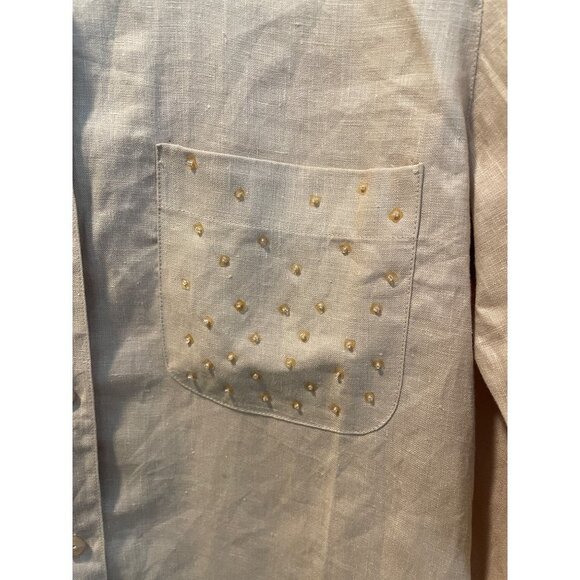 Vintage 90s Carlies Court Brown Linen Long Sleeve Button Down Shirt - Picture 3 of 10